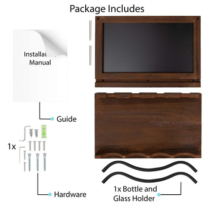 Portabottiglie da parete in legno Colmar Wallniture, portabicchieri, organizer per 4 bottiglie di vino, arredamento rustico per bar di casa