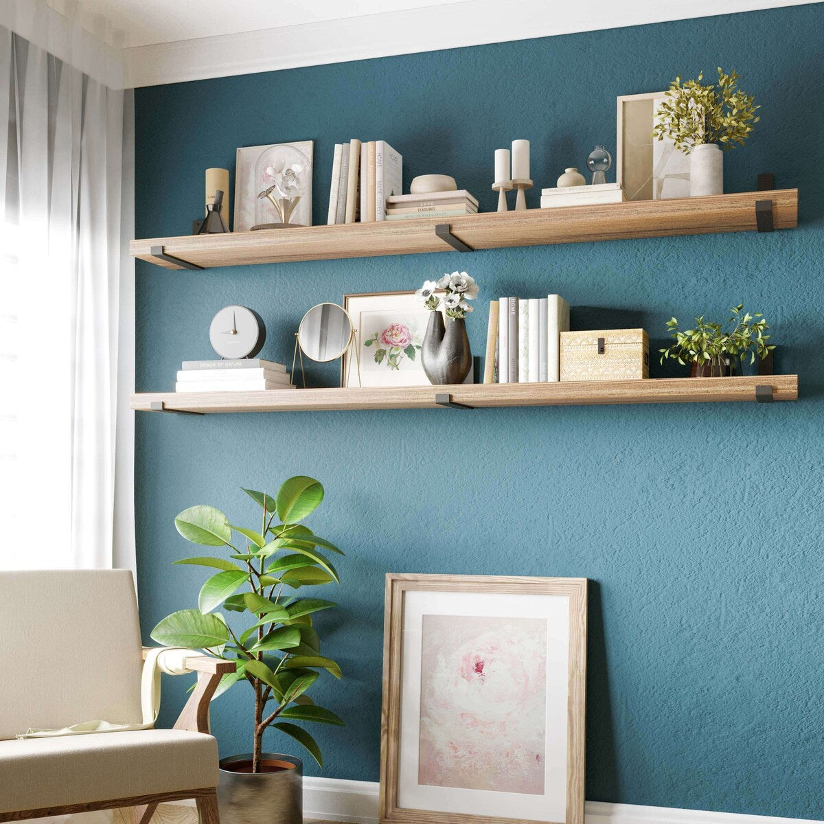 Wallniture Forte 72 in Mensole sospese, 2 pezzi, bruciato, legno