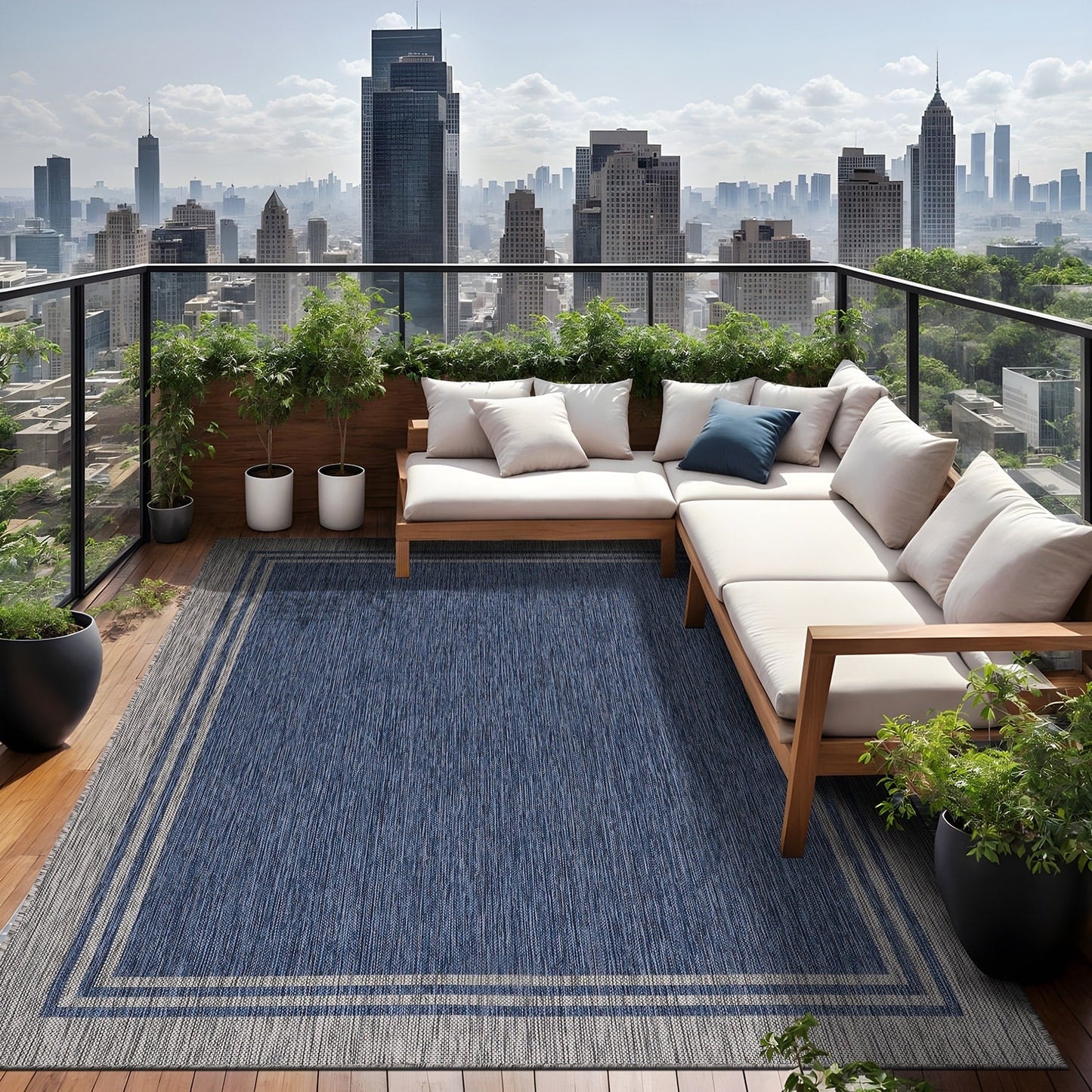 Tappeto lavabile con bordo per interni ed esterni, per patio, terrazza, veranda