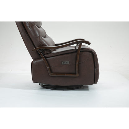 Poltrona reclinabile elettrica girevole resistente all'acqua con porta USB, braccioli in legno massello e funzione di oscillazione delicata