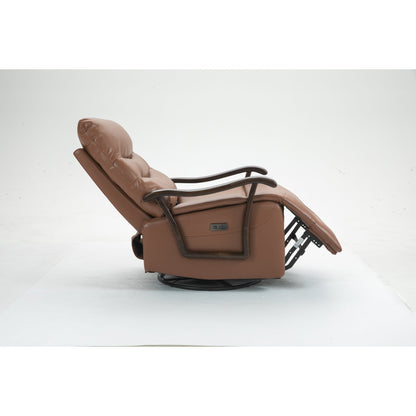 Poltrona reclinabile elettrica girevole resistente all'acqua con porta USB, braccioli in legno massello e funzione di oscillazione delicata