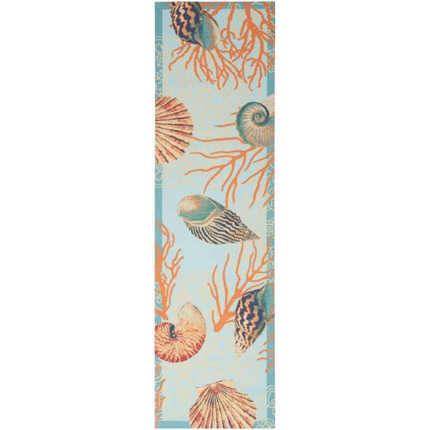Tappeto per interni ed esterni Waverly Sun &amp; Shade Shore Thing Tropical Sea Shell Floral