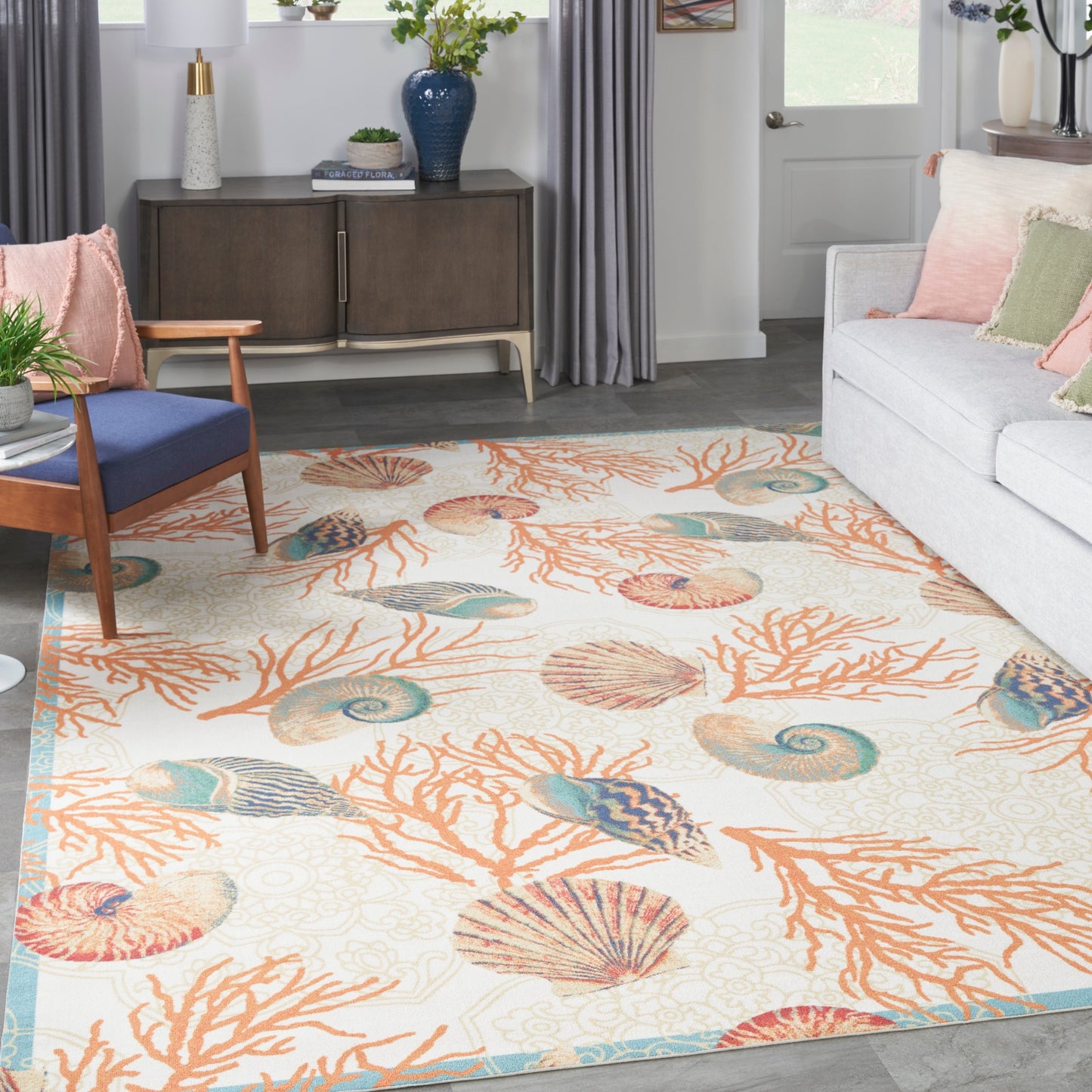 Tappeto per interni ed esterni Waverly Sun &amp; Shade Shore Thing Tropical Sea Shell Floral