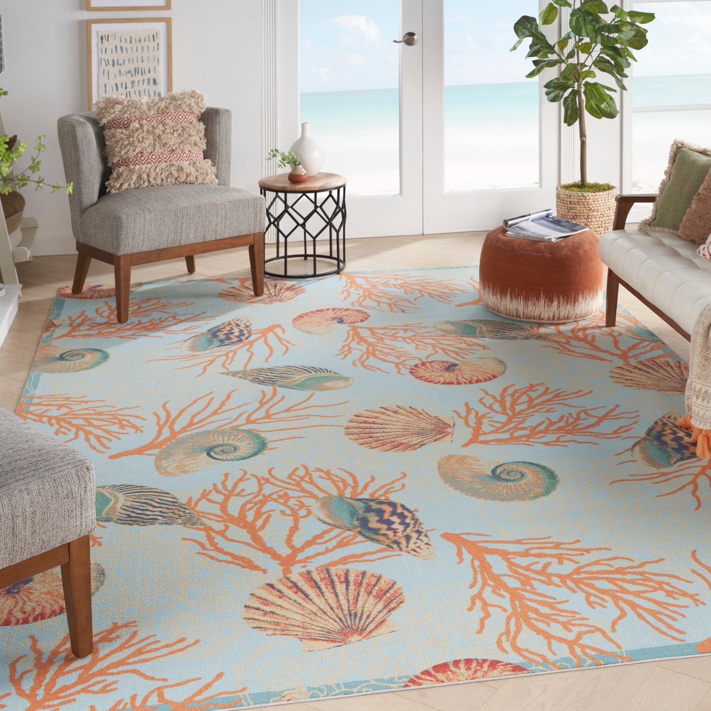 Tappeto per interni ed esterni Waverly Sun &amp; Shade Shore Thing Tropical Sea Shell Floral