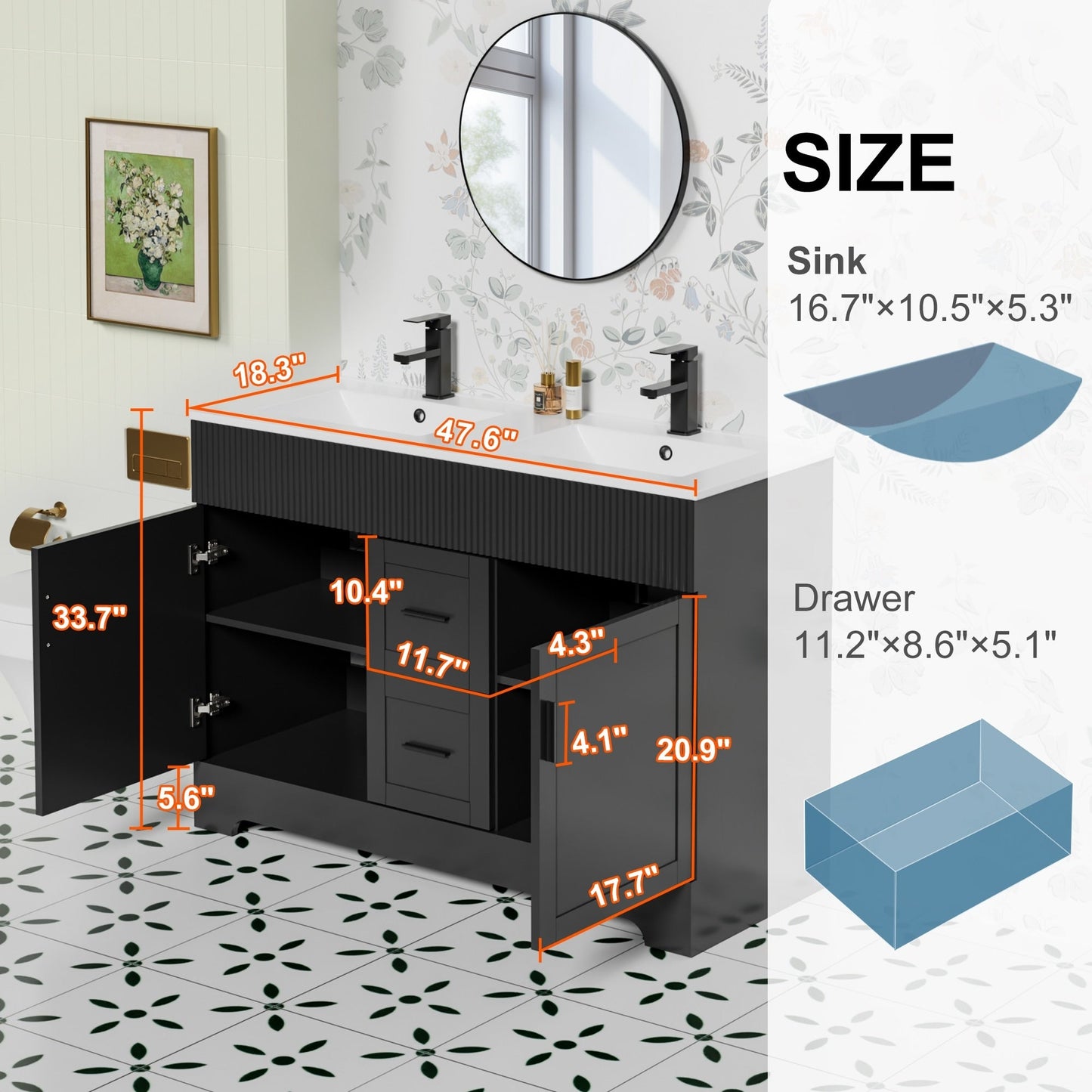 Mobile bagno Wavy Line 30/36/48 con lavabo e rubinetto