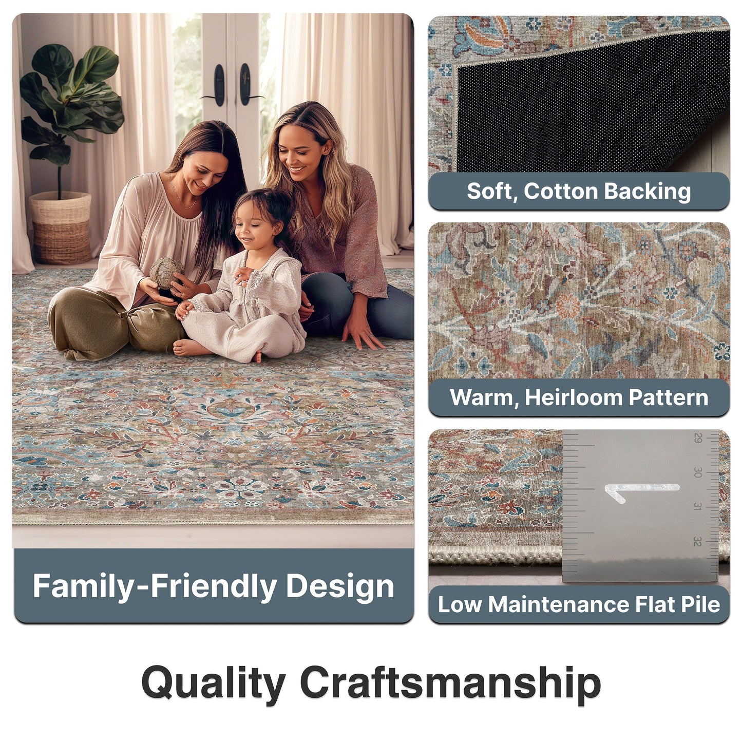 Tappeto vintage Emilia a trama piatta Asha ben tessuto