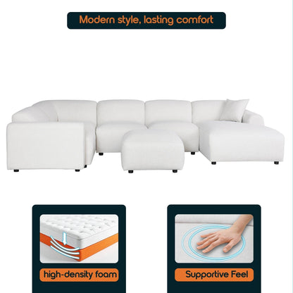 Set da conversazione imbottito Whisper con sedie modulari, braccioli agganciabili e pouf per soggiorno