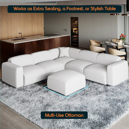 Set da conversazione imbottito Whisper con sedie modulari, braccioli agganciabili e pouf per soggiorno