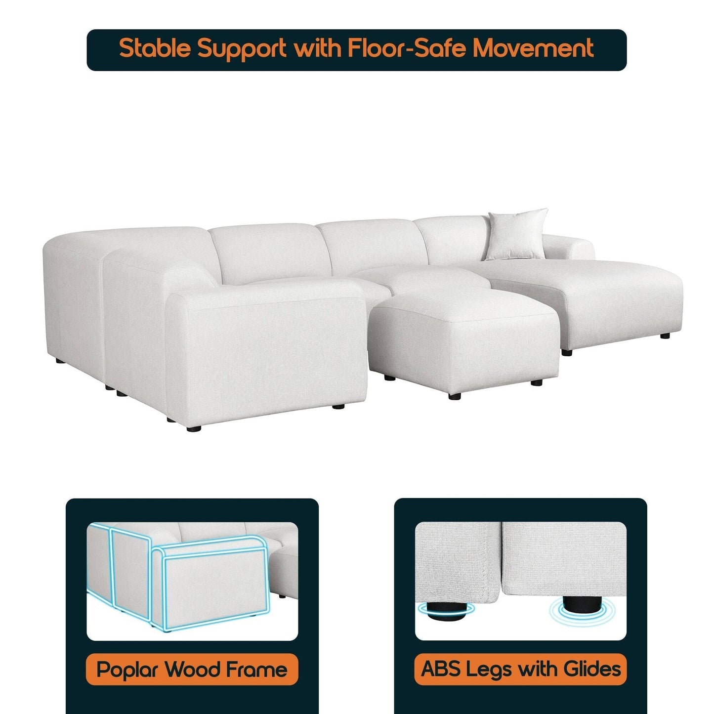 Set da conversazione imbottito Whisper con sedie modulari, braccioli agganciabili e pouf per soggiorno