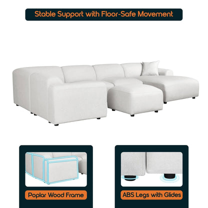 Set da conversazione imbottito Whisper con sedie modulari, braccioli agganciabili e pouf per soggiorno