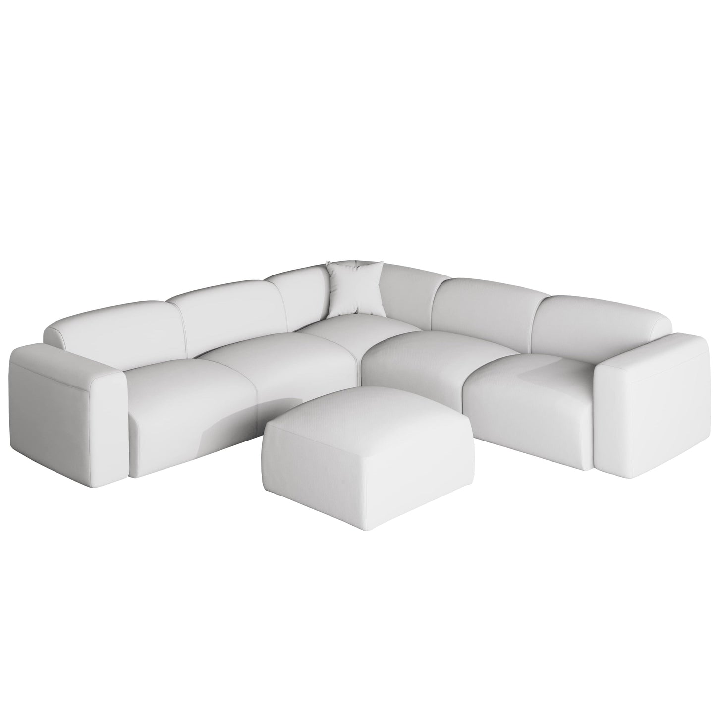 Set da conversazione imbottito Whisper con sedie modulari, braccioli agganciabili e pouf per soggiorno