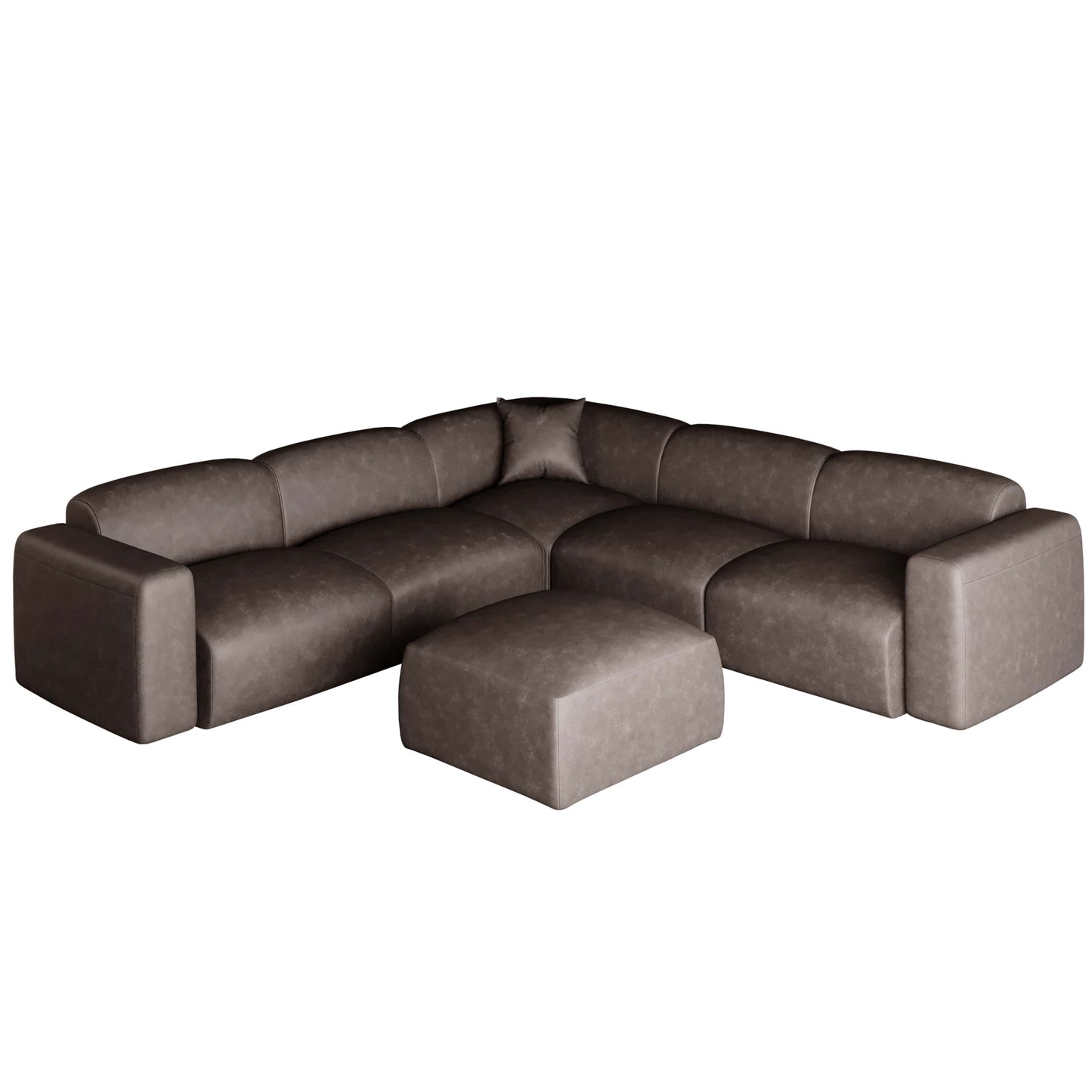 Set da conversazione imbottito Whisper con sedie modulari, braccioli agganciabili e pouf per soggiorno