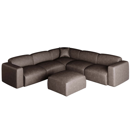 Set da conversazione imbottito Whisper con sedie modulari, braccioli agganciabili e pouf per soggiorno