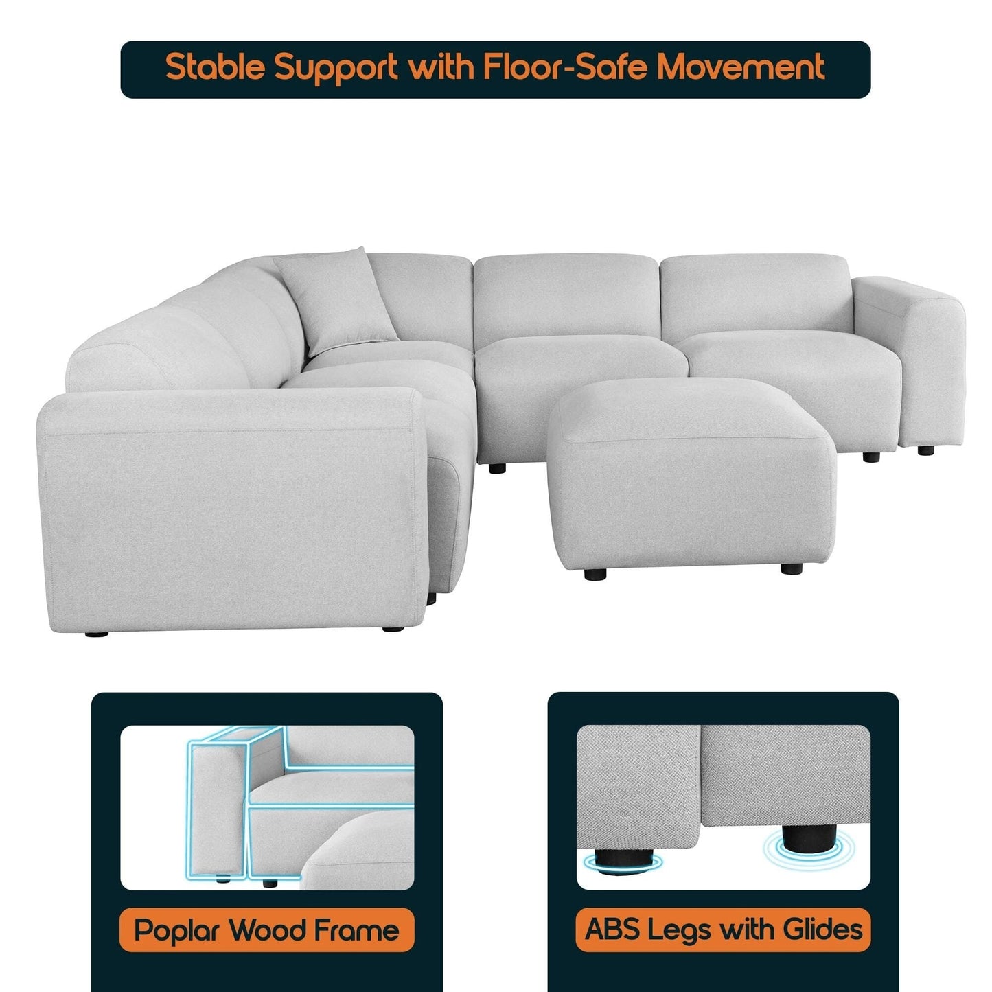 Set da conversazione imbottito Whisper con sedie modulari, braccioli agganciabili e pouf per soggiorno