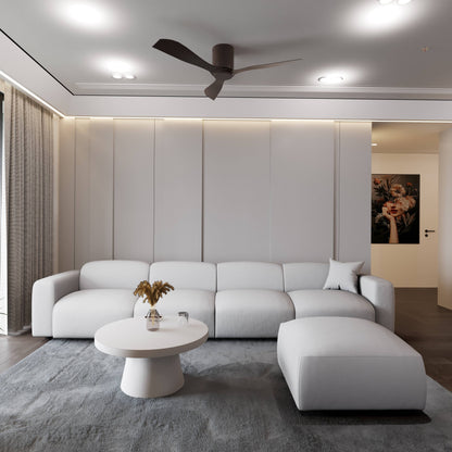 Set da conversazione imbottito Whisper con sedie modulari, braccioli agganciabili e pouf per soggiorno