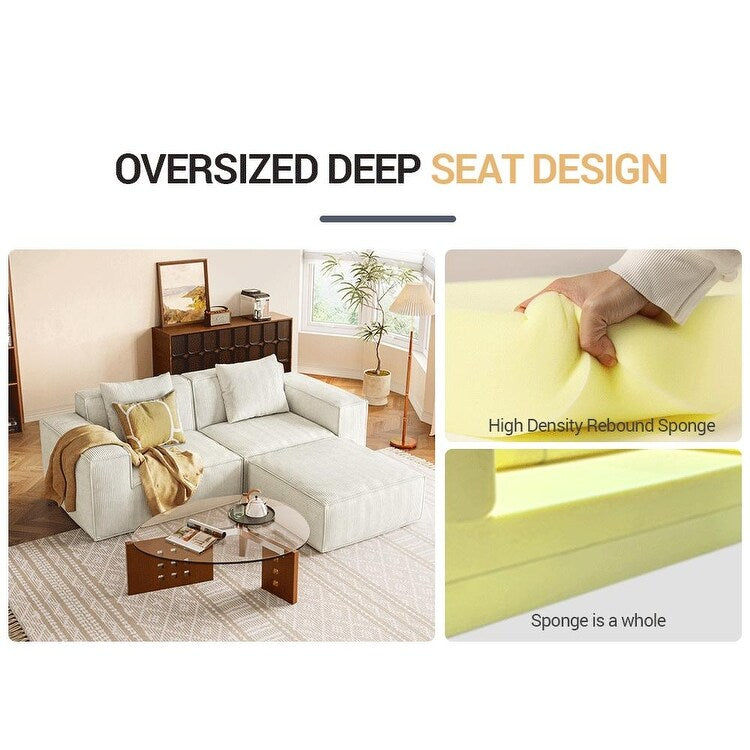 Divano letto modulare bianco da 118 pollici a 3 posti con poggiapiedi