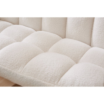 Divano a due posti Teddy bianco da 52 pollici con schienali trapuntati e struttura in legno massello per il soggiorno.