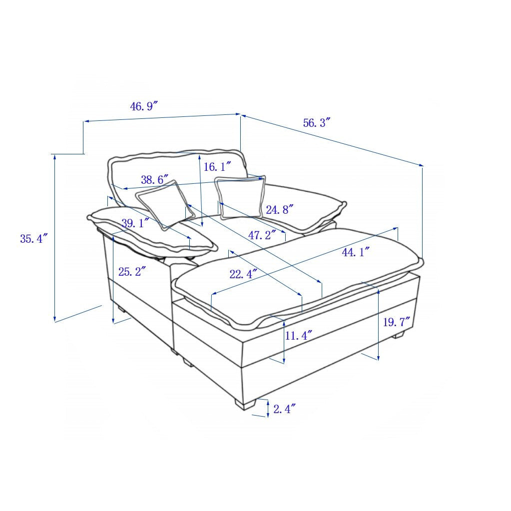 Divano letto singolo in velluto a coste bianco 59,3 con 2 cuscini e pouf per soggiorno