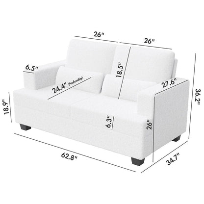 Divano a 2 posti in tessuto bianco da 63'' con seduta profonda e 3 cuscini