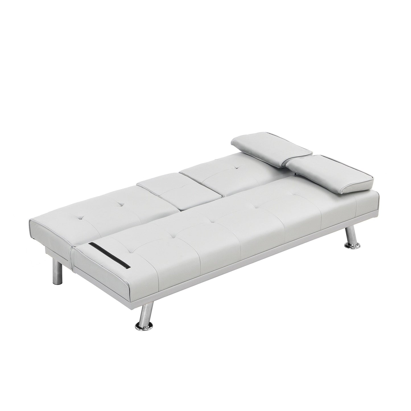 Divano letto a due posti in PVC bianco 66.1 con struttura in legno e gambe in acciaio inox per soggiorno