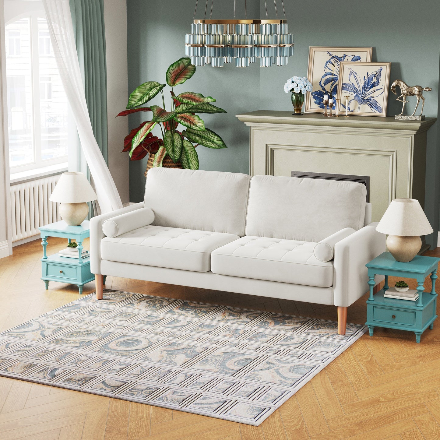 Divano imbottito bianco a 3 posti da 67,7'' con montaggio senza attrezzi