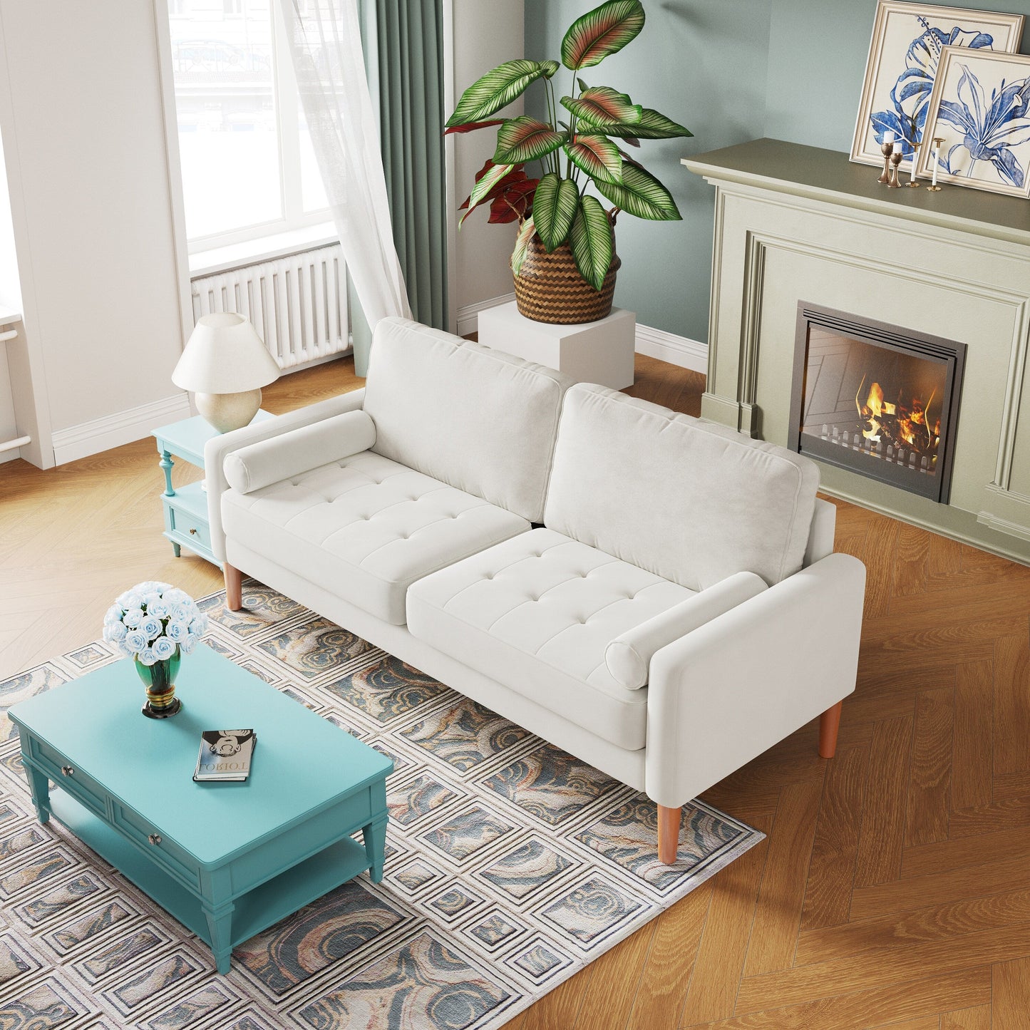 Divano imbottito bianco a 3 posti da 67,7'' con montaggio senza attrezzi