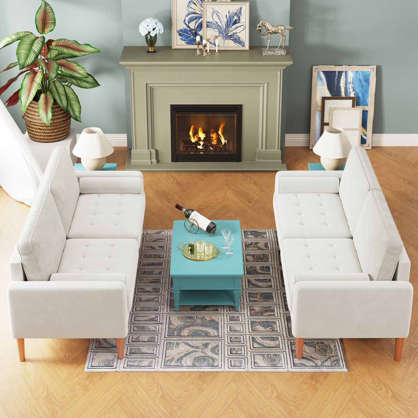 Divano imbottito bianco a 3 posti da 67,7'' con montaggio senza attrezzi