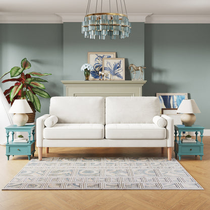 Divano a 3 posti imbottito bianco da 67,7'', con struttura in legno massello, cuscini in schiuma ad alta densità, montaggio senza attrezzi