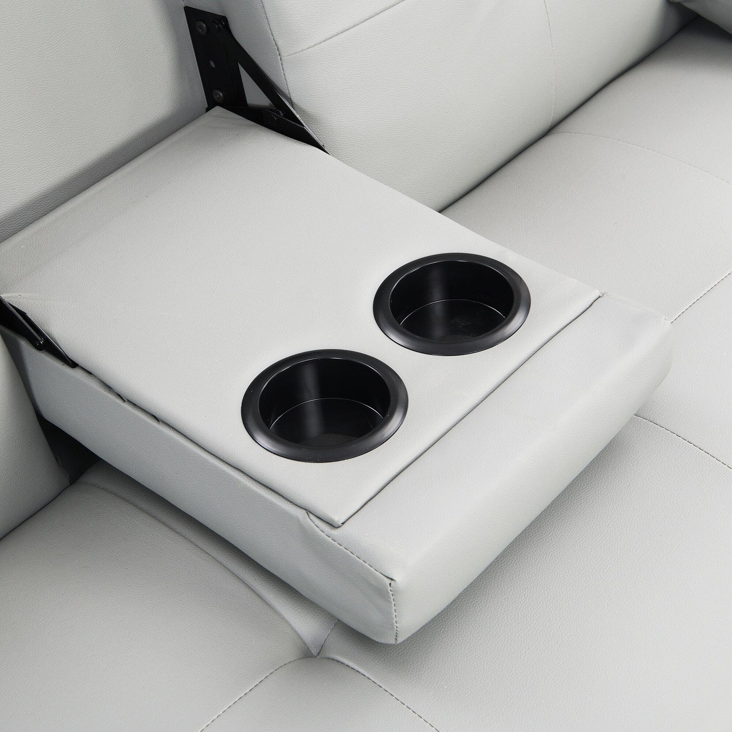 Divano letto a due posti in similpelle bianco 67 con 2 portabicchieri e gambe in acciaio inox per soggiorno