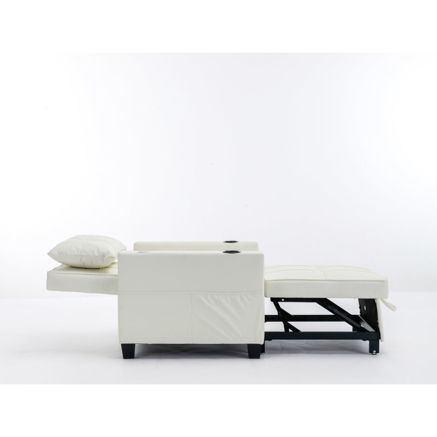 Divano letto singolo convertibile 3 in 1 in similpelle bianca 68.12 con porte USB e resistente all'usura per il soggiorno