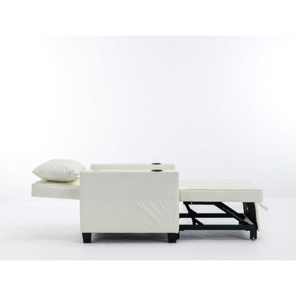 Divano letto singolo convertibile 3 in 1 in similpelle bianca 68.12 con porte USB e resistente all'usura per il soggiorno