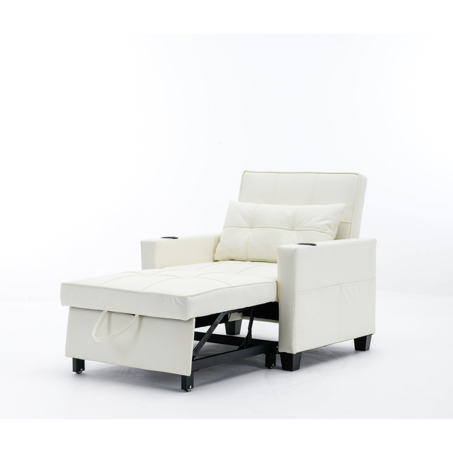 Divano letto singolo convertibile 3 in 1 in similpelle bianca 68.12 con porte USB e resistente all'usura per il soggiorno