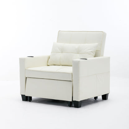 Divano letto singolo convertibile 3 in 1 in similpelle bianca 68.12 con porte USB e resistente all'usura per il soggiorno