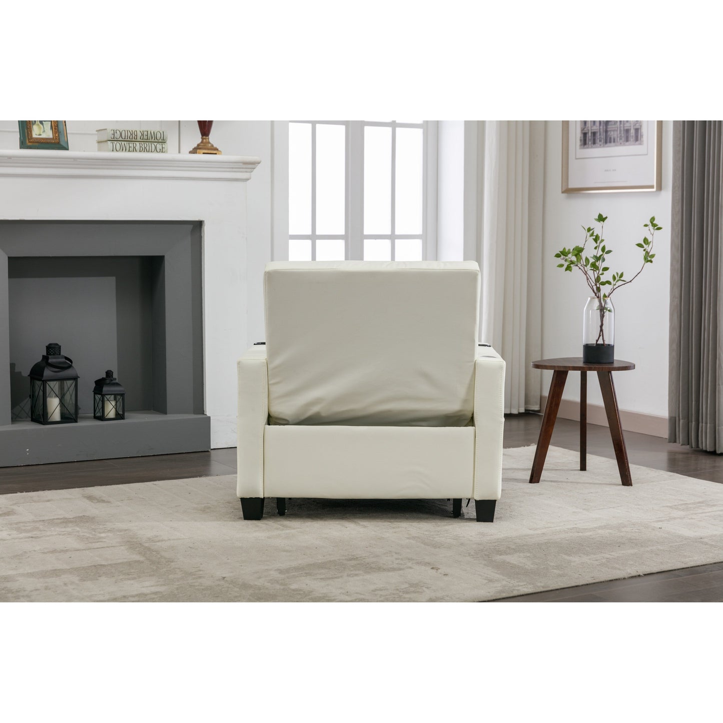 Divano letto singolo convertibile 3 in 1 in similpelle bianca 68.12 con porte USB e resistente all'usura per il soggiorno