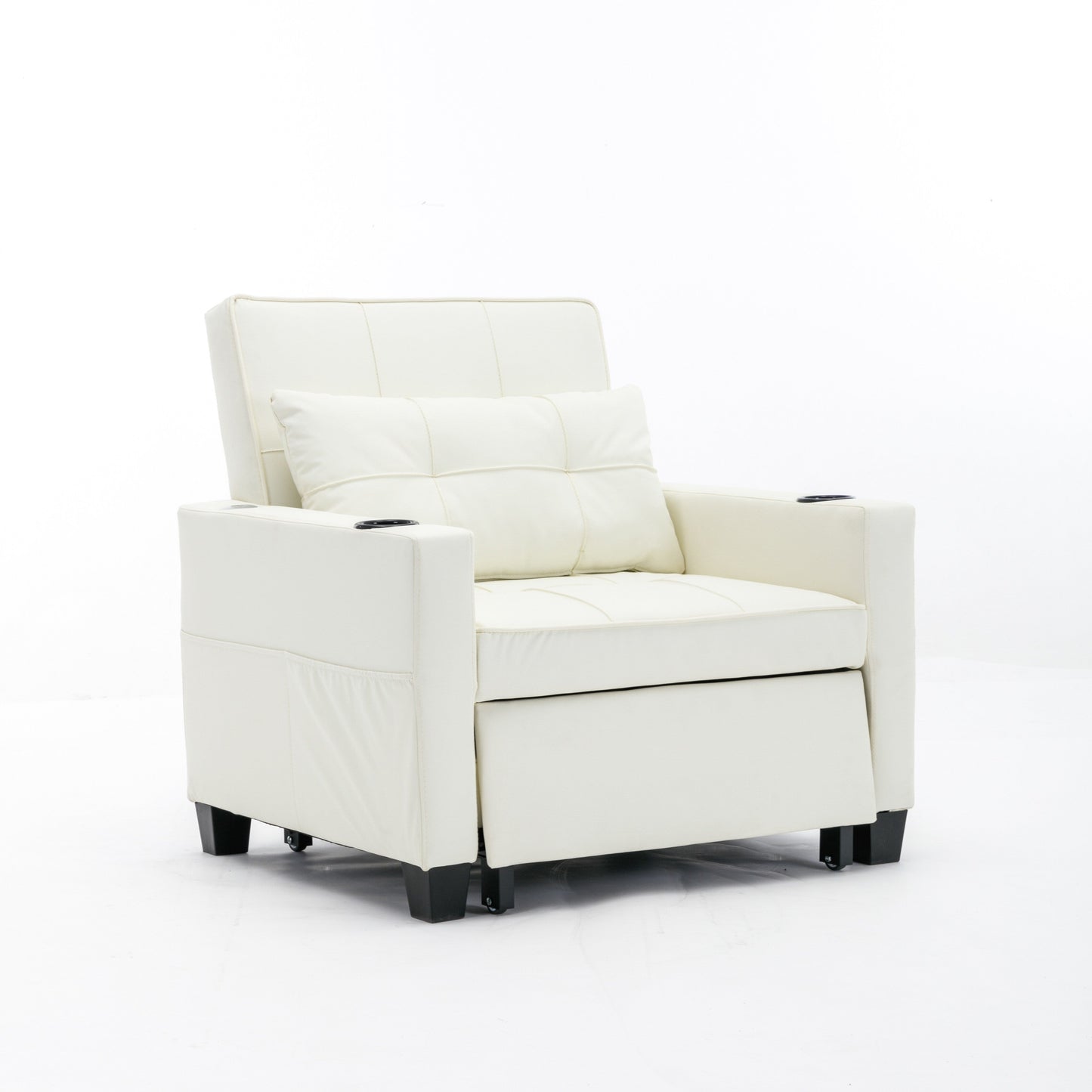 Divano letto singolo convertibile 3 in 1 in similpelle bianca 68.12 con porte USB e resistente all'usura per il soggiorno