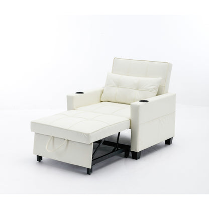 Divano letto singolo convertibile 3 in 1 in similpelle bianca 68.12 con porte USB e resistente all'usura per il soggiorno