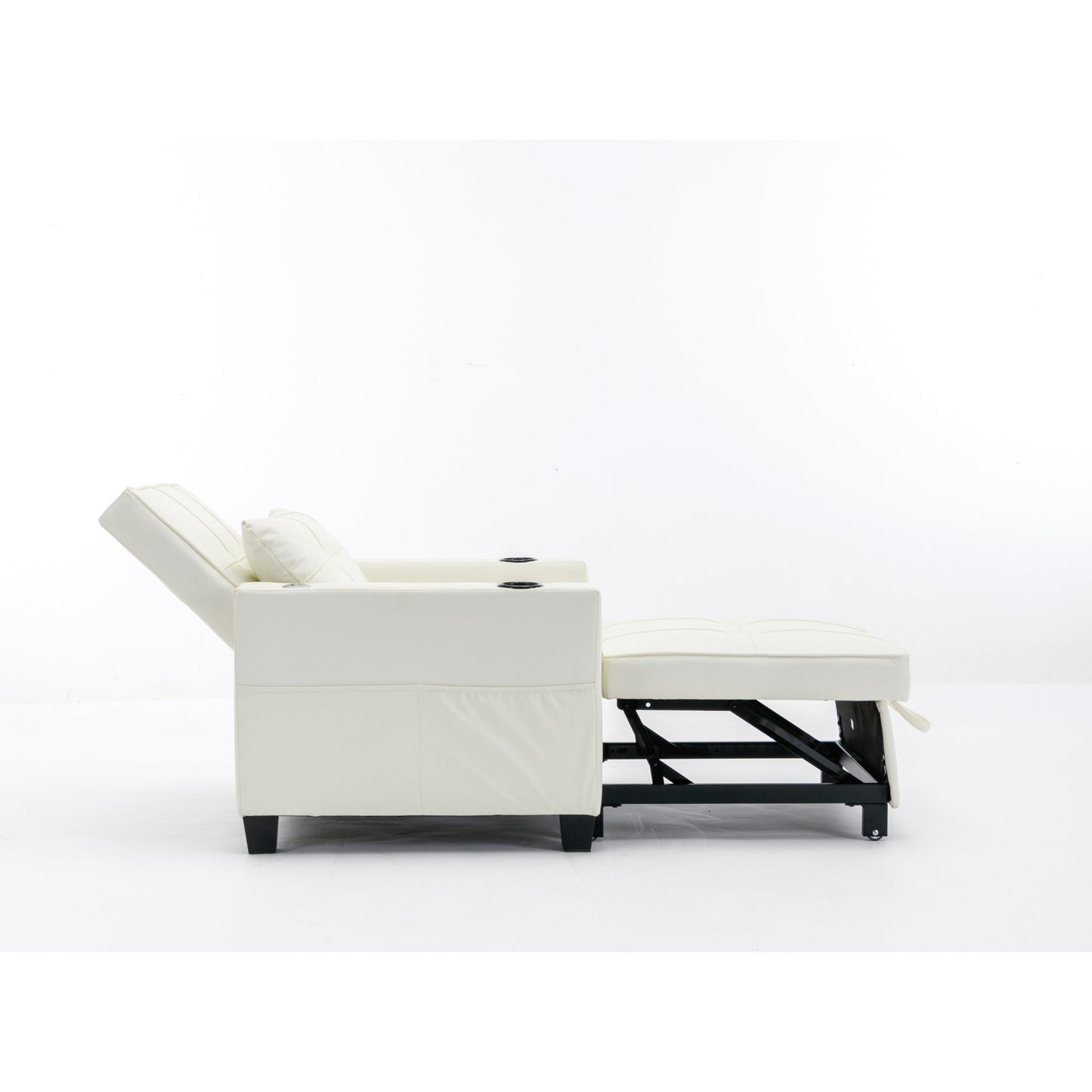 Divano letto singolo convertibile 3 in 1 in similpelle bianca 68.12 con porte USB e resistente all'usura per il soggiorno