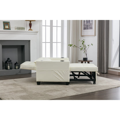 Divano letto singolo convertibile 3 in 1 in similpelle bianca 68.12 con porte USB e resistente all'usura per il soggiorno