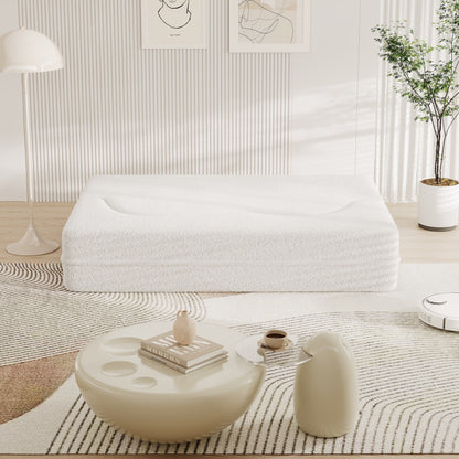 Divano letto trasformabile in tessuto Teddy bianco da 78 pollici, imbottito in schiuma, con 2 cuscini e materasso pieghevole per soggiorno