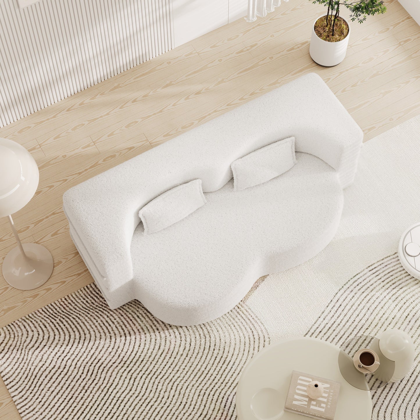 Divano letto trasformabile in tessuto Teddy bianco da 78 pollici, imbottito in schiuma, con 2 cuscini e materasso pieghevole per soggiorno