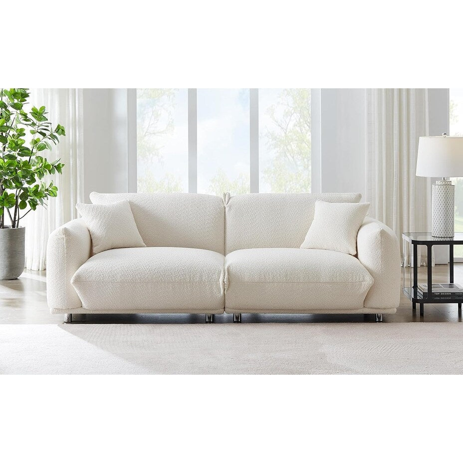 Divano a due posti oversize bianco da 87'' con gambe in metallo, struttura in legno massello e 2 cuscini