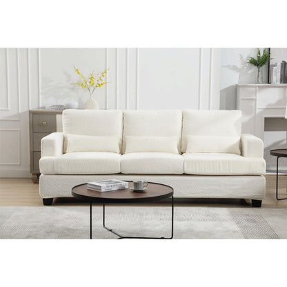 Divano moderno in tessuto bianco 88.4 a 3 posti con 3 cuscini, cuscini dello schienale rimovibili, struttura in legno massello e acciaio