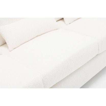 Divano moderno in tessuto bianco 88.4 a 3 posti con 3 cuscini, cuscini dello schienale rimovibili, struttura in legno massello e acciaio