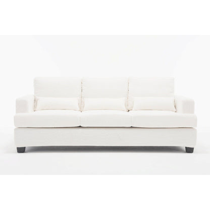 Divano moderno in tessuto bianco 88.4 a 3 posti con 3 cuscini, cuscini dello schienale rimovibili, struttura in legno massello e acciaio