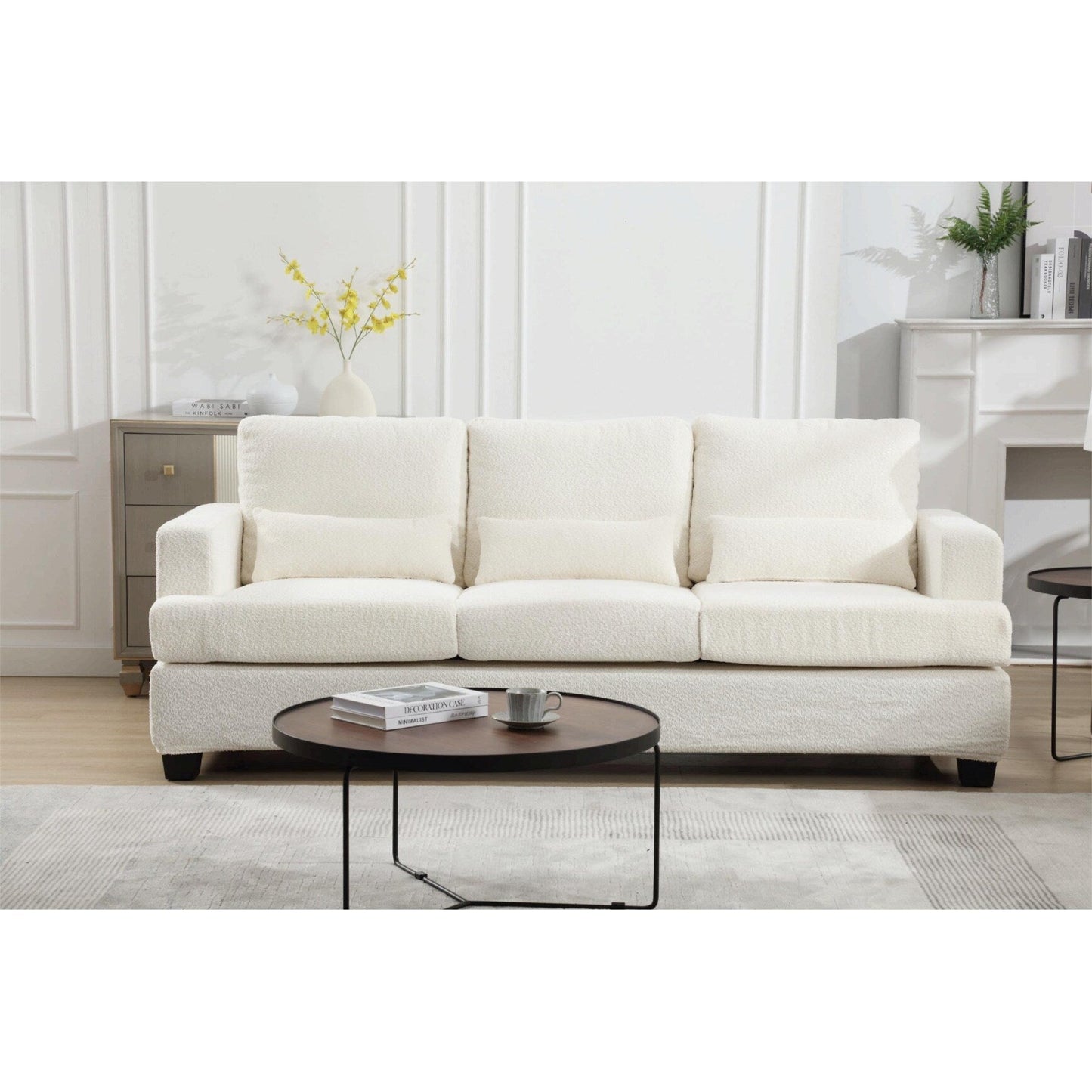 Divano a 3 posti in tessuto bianco da 88,4'' con cuscini posteriori rimovibili