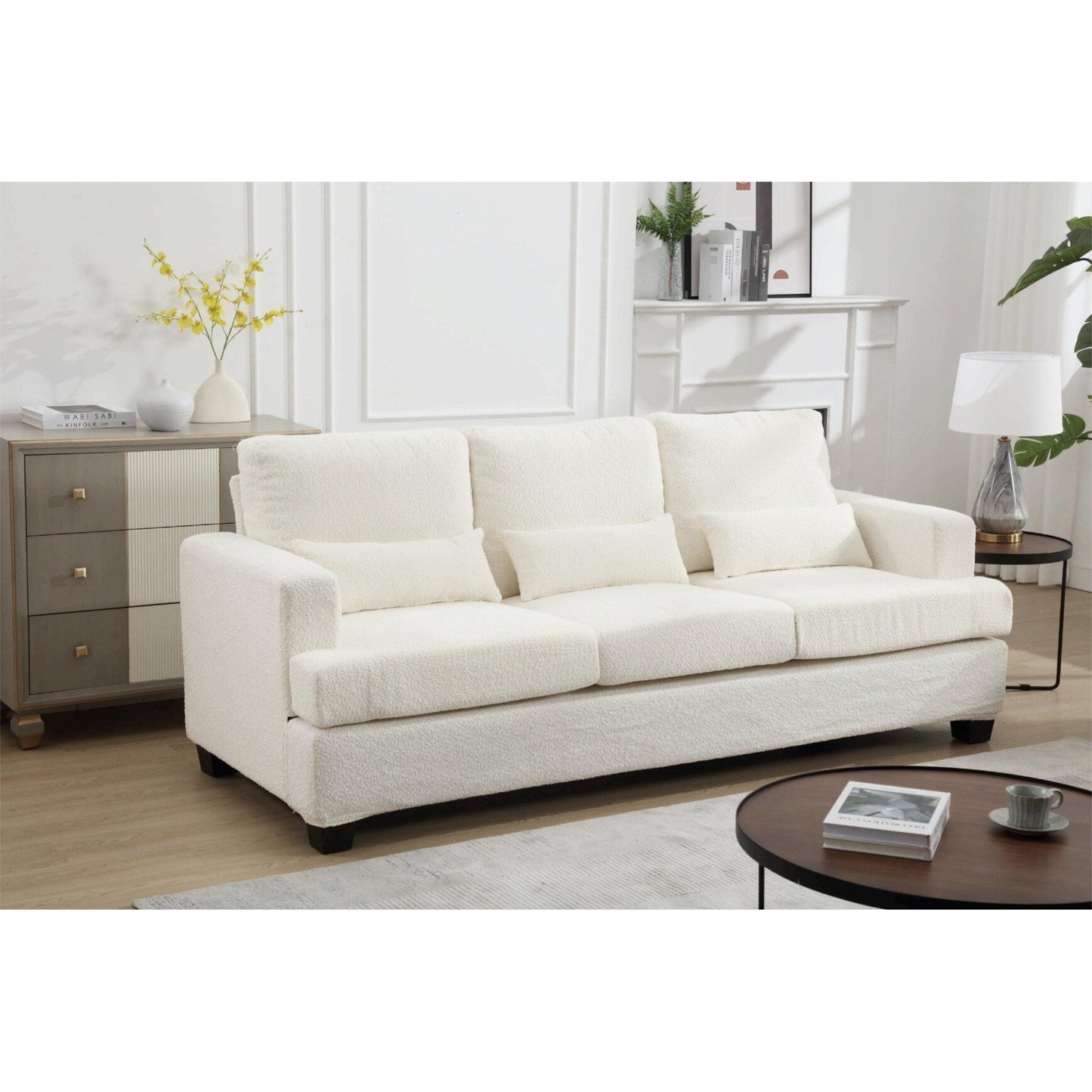 Divano a 3 posti in tessuto bianco da 88,4'' con cuscini posteriori rimovibili