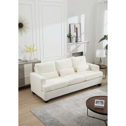 Divano moderno a 3 posti in tessuto bianco da 88,4'' con cuscini dello schienale rimovibili e struttura in legno massello