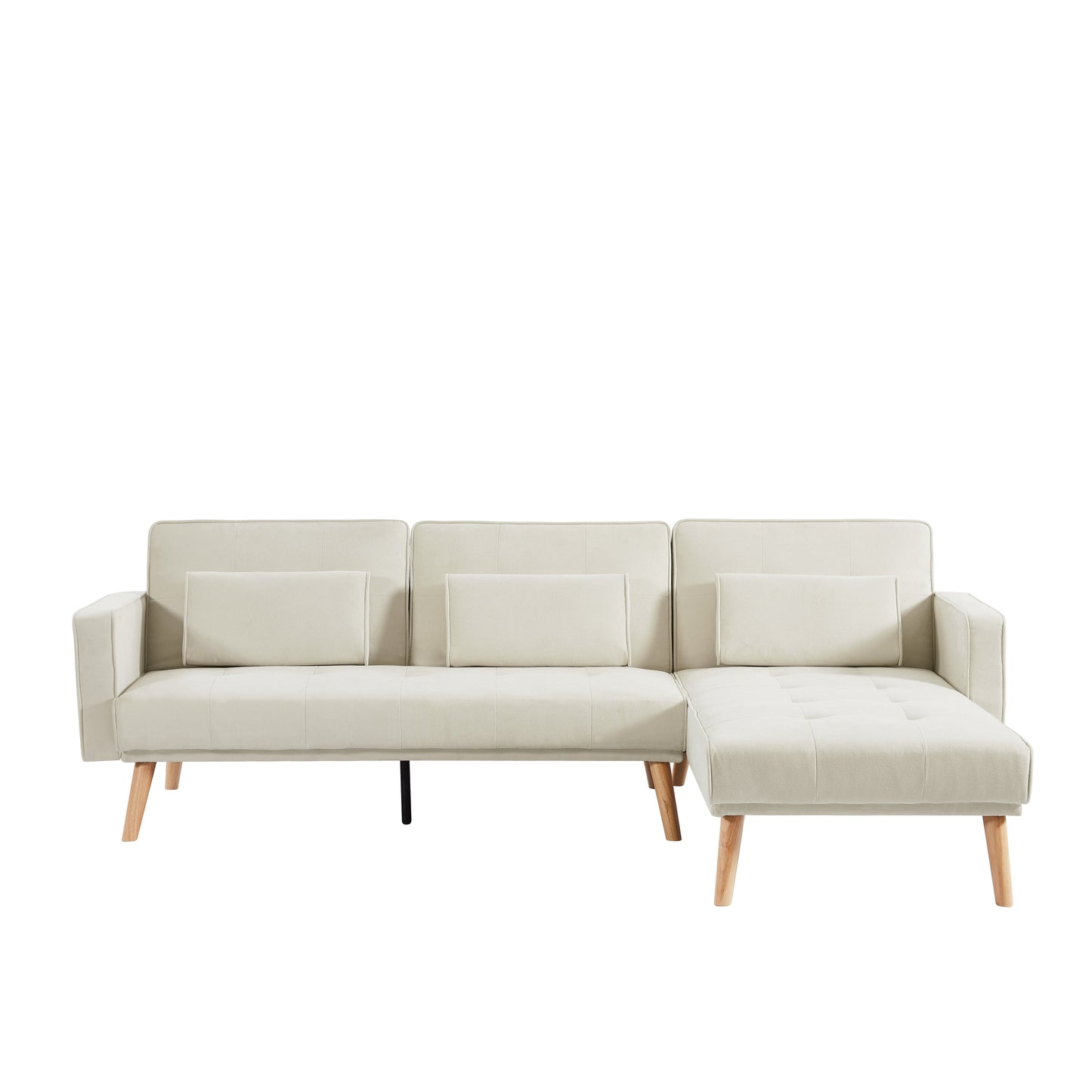 Divano componibile in lino bianco da 94,5'' a 3 posti con chaise longue destra e borsa portaoggetti