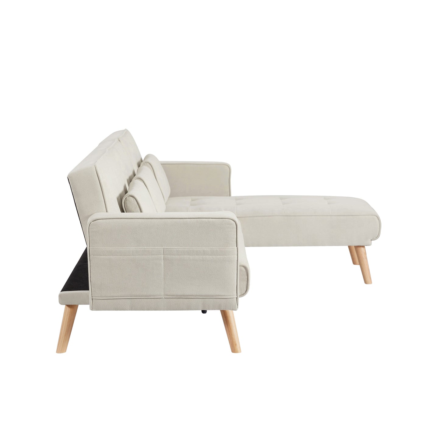 Divano componibile bianco in lino da 94,5'' a 3 posti con chaise longue destra, cuscini in schiuma e borsa portaoggetti