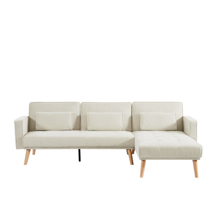 Divano componibile in lino bianco da 94,5'' con chaise longue destra, cuscini in schiuma e tasca portaoggetti